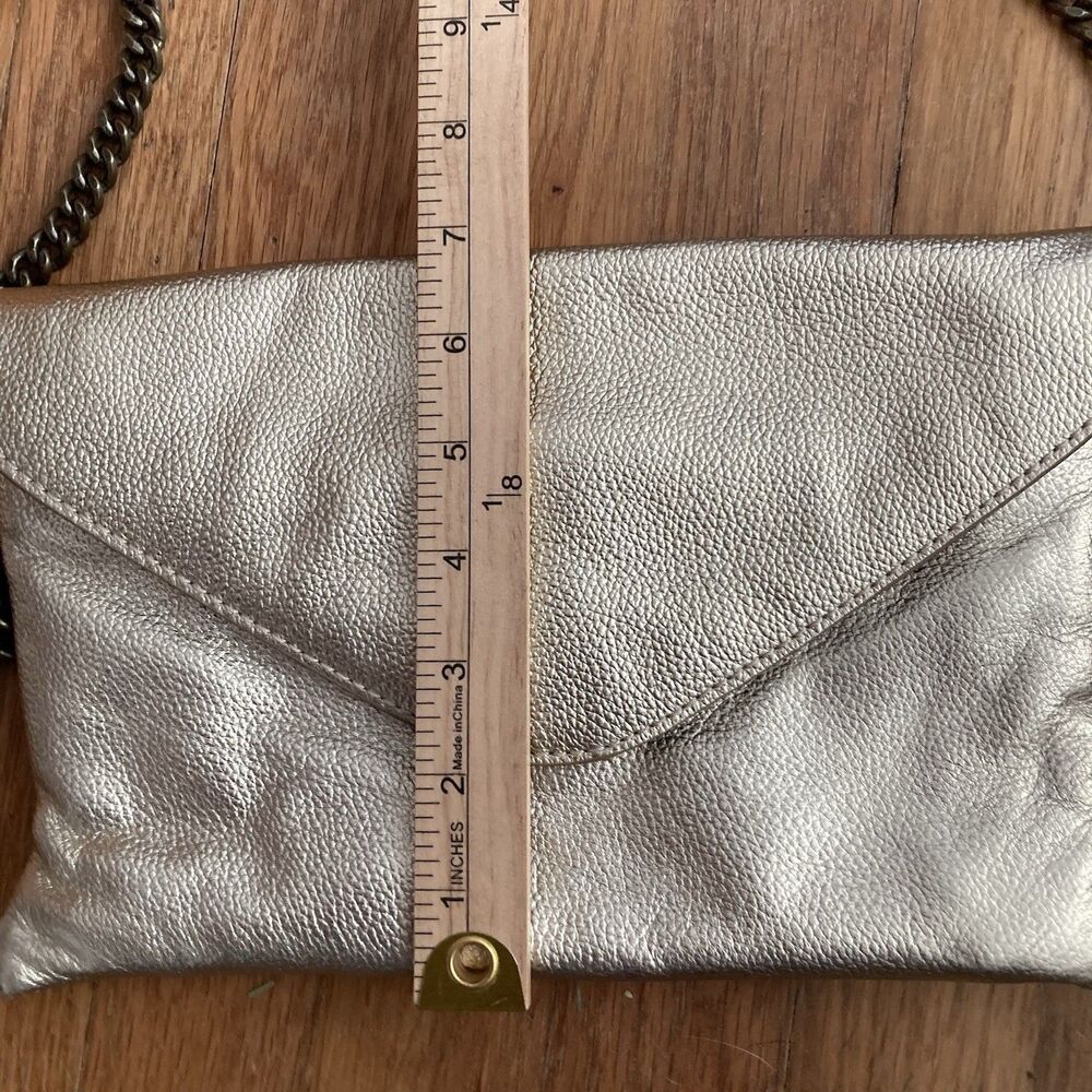 J. Crew Gold Leather Envelope Purse Clutch Chain Strap Metallic Evening Cocktail - Picture 7 of 10